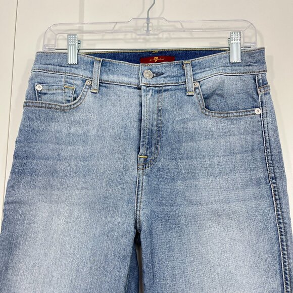 7 For All Mankind Size 28 Blue Distressed Raw Hem Ankle Jeans - Picture 2 of 11